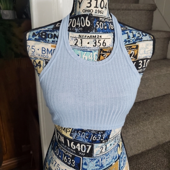 BABY BLUE RIBBED CROPPED HALTER TOP! - Picture 6 of 11